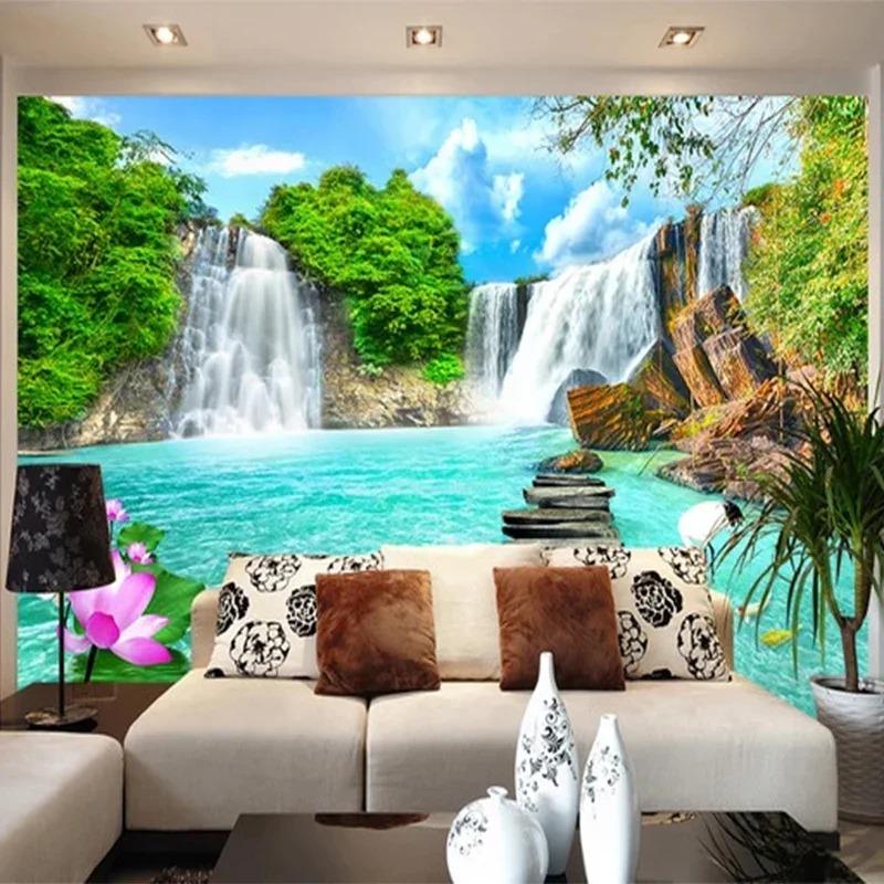 Custom Murals Wallpaper 3D Stereo Waterfalls Landscape Photo Wall Painting Living Room TV Sofa Background Wall Home Decor Fresco