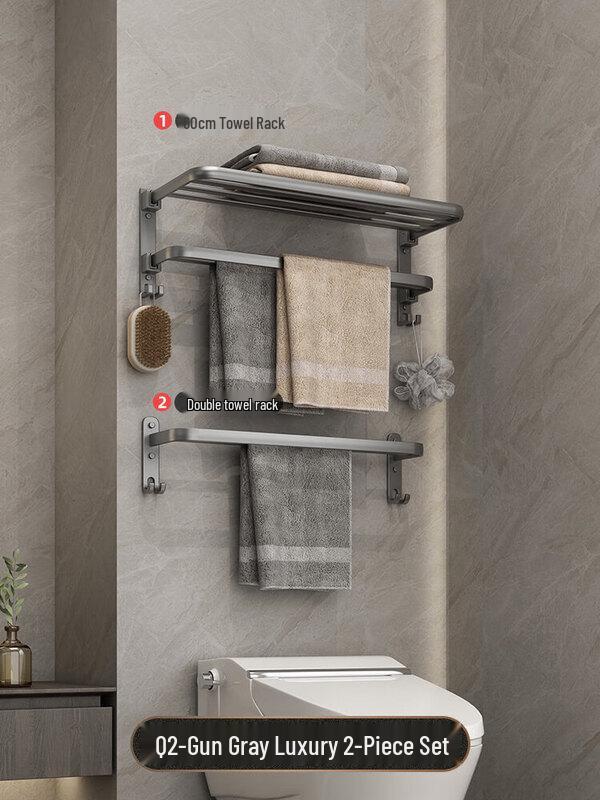 Punch-Free Space Aluminum Bathroom Storage Rack