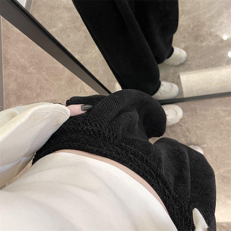 Women's 2024 Autumn/Winter Fleece-Lined Wide-Leg Striped Pants