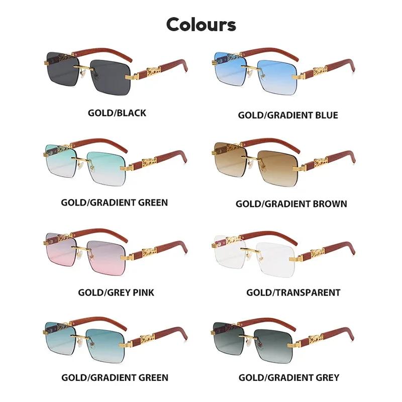 Small Rectangle Rimless Sunglasses Men  Luxury Brand Frameless Leopard Sun Glasses for Women Vintage Square Eyewear Shades