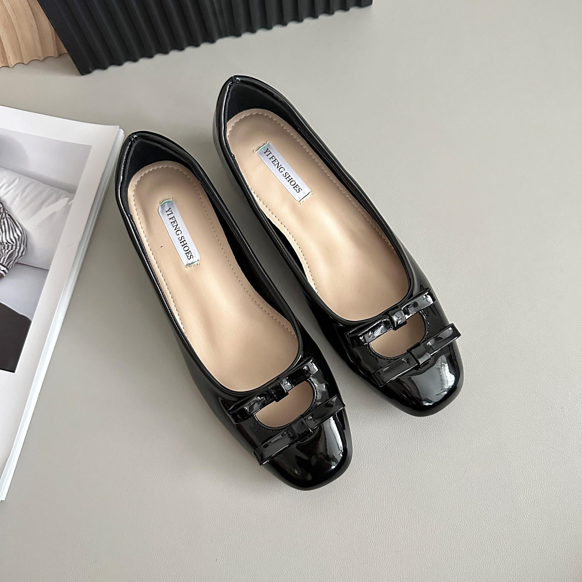 

Height increase 5cm French bow soft-soled evening shoes women s 2025 autumn new sexy open-toe sewn light-mouth single shoes 33