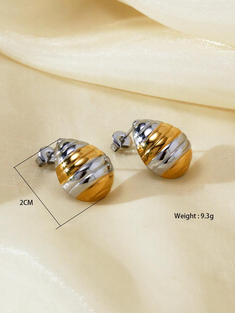 1 Pair Of New Trendy Fashion Gold Steel Colour With Half Round Ball Stainless Steel 18K Gold Plated Earrings Women'S Jewellery
