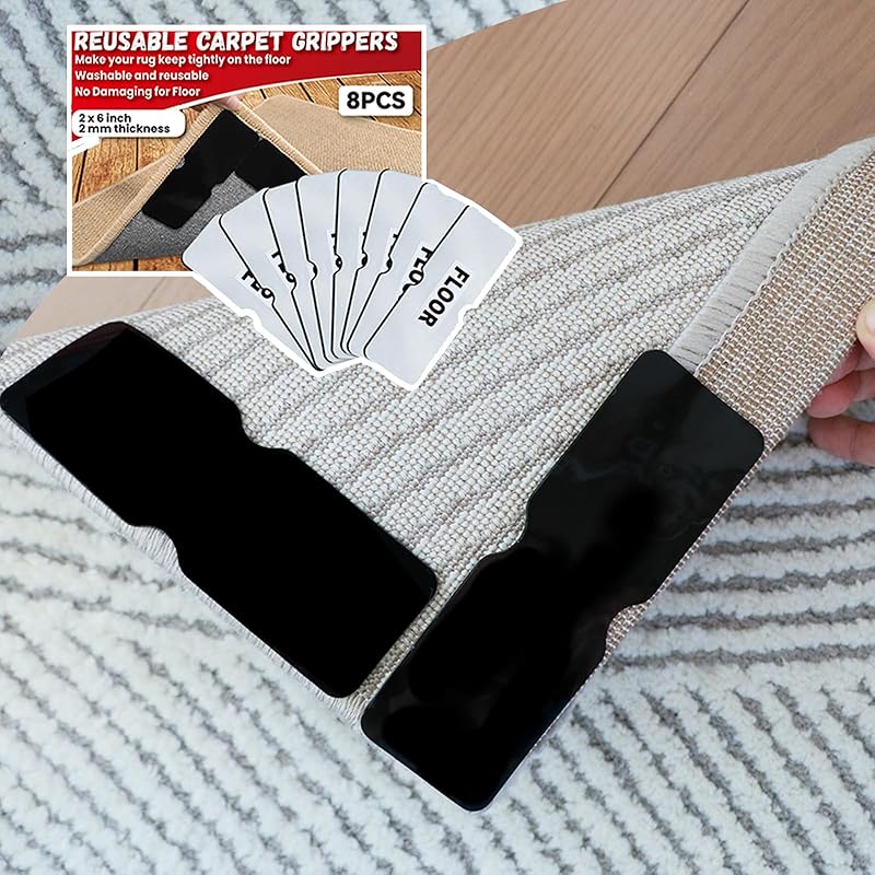 Reble Carpet Grippers,Non Slip Rug Pads Grippers for Hardwood Floors and Tiles, Washable,Strong Adhesive Grippers for Area Rugs, Keep Corners Flat, Shining Night Black