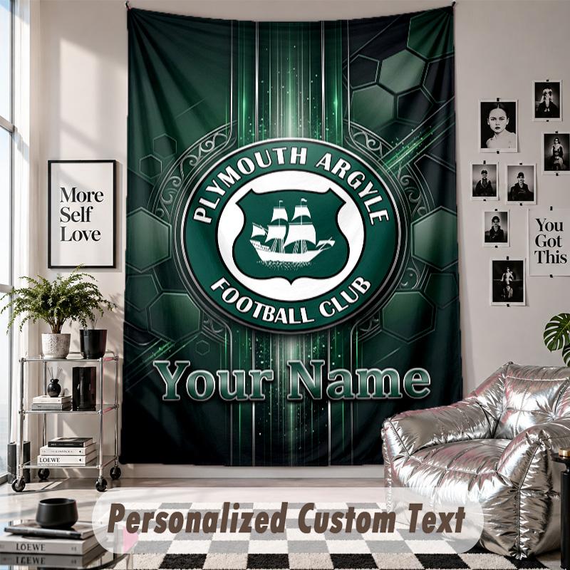 Özel İsim ve Metinli Duvar Asılı Goblen, Yatak Odası İçin Plymouth Argyle FC Dekoratif Goblen