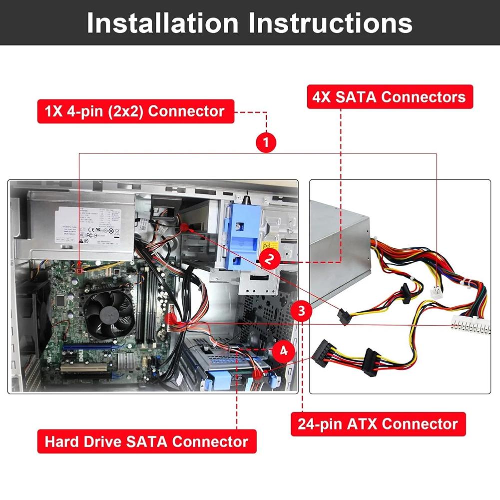 For Desktop Repair L300PM-00 ATX Power Supply 24-pin ATX Power Connector 4-pin 2x2 Power Connector Metal Housing