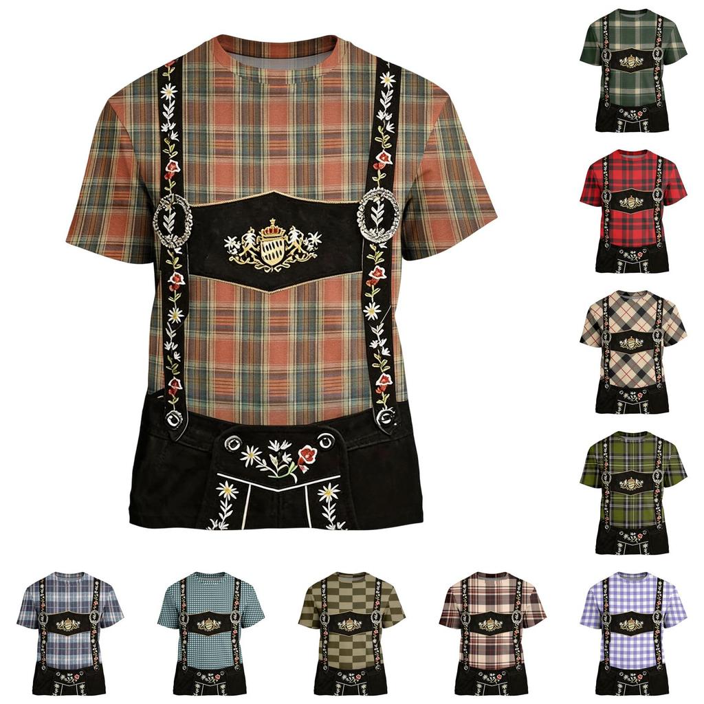 Men's Short Sleeve T Shirt with Vintage Oktoberfest Pattern Loose Fit Casual Summer Daily Top for Comfortable Wear