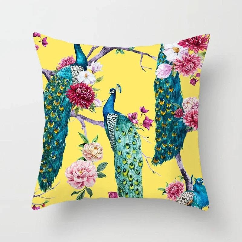 Peacock Feather Pattern Polyester Cushion Cover Throw Pillow Decorative Cushion Pillow Cover Sofa Decorative Pillow Cover