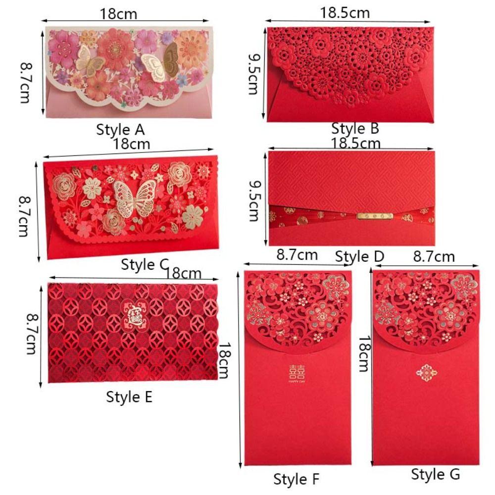 6pcs Laser Engraving Lucky Money Bag Hollow Red Packet Spring Festive Decoration HongBao  New Year