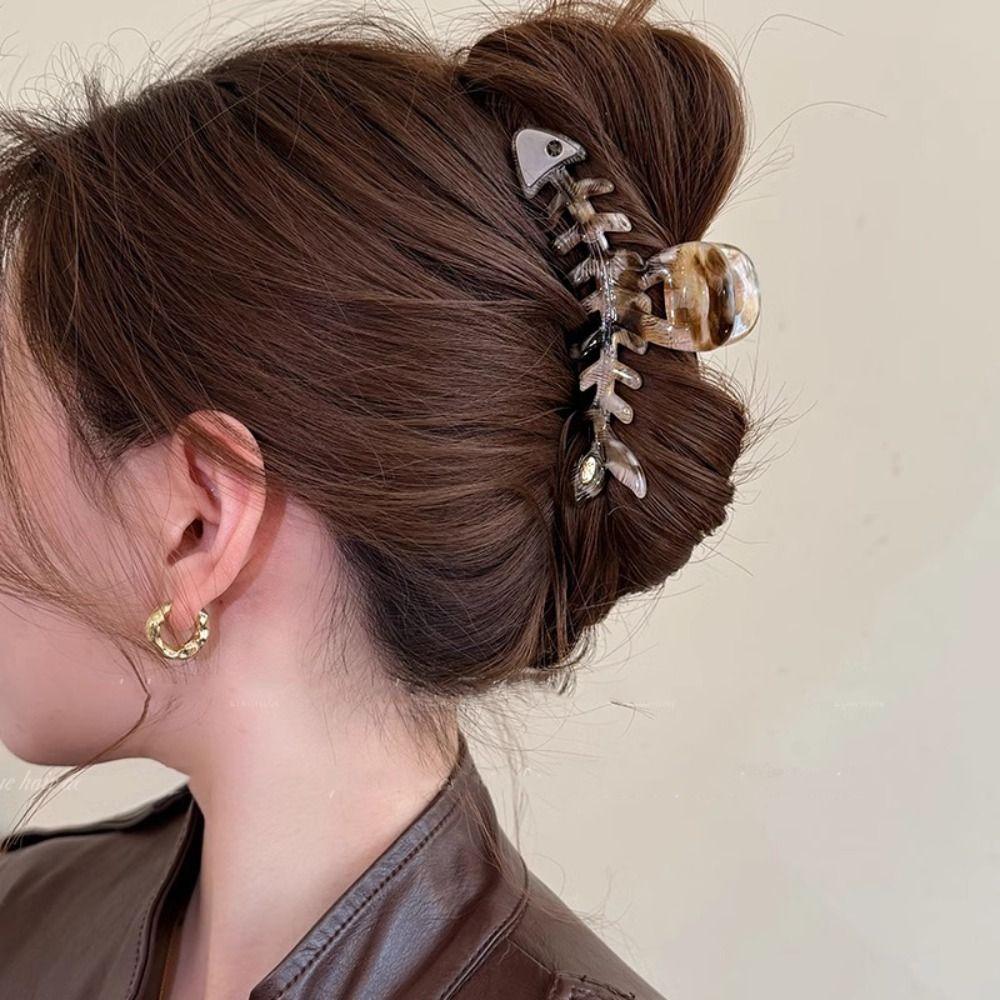 Acetic Acid Fish Bone Shaped Hair Claw Large Fish Grab Clip Fashion Acetate Shark Clip  Headwear