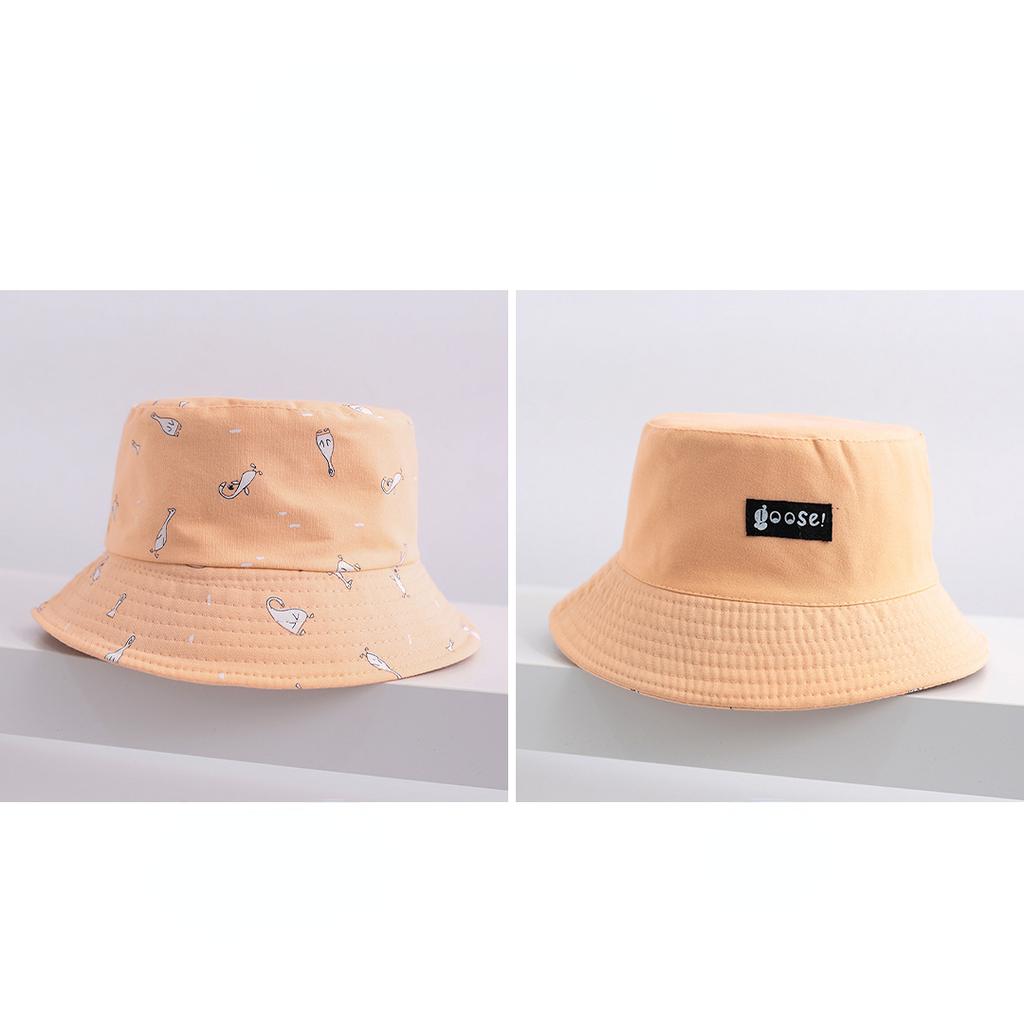 Hot, double-sided bucket hat women's summer sunshade basin hat cartoon print short-brimmed sunscreen damp hat