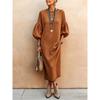 GMXIA Women's Fashion Long Sleeve O-Neck Autumn Winter Solid Color Print Casual Dresses
