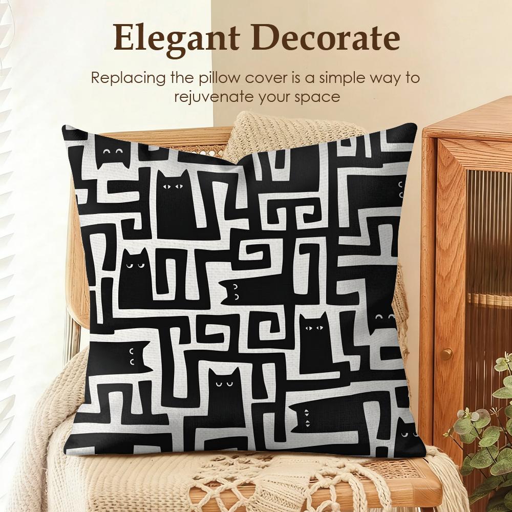 

Cute Black Cat And Love Cushion Cover Natural Linen Organic Fabric DoubleSided Printing Sofa Home Decor Gift Pillow Case 30x30cm