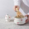 5 Pieces of White Bow Decal Ceramic Matcha Set, Matcha Set Includes Matcha Bowl, Matcha Mixer and Holder, Bamboo Spoon, Sieve