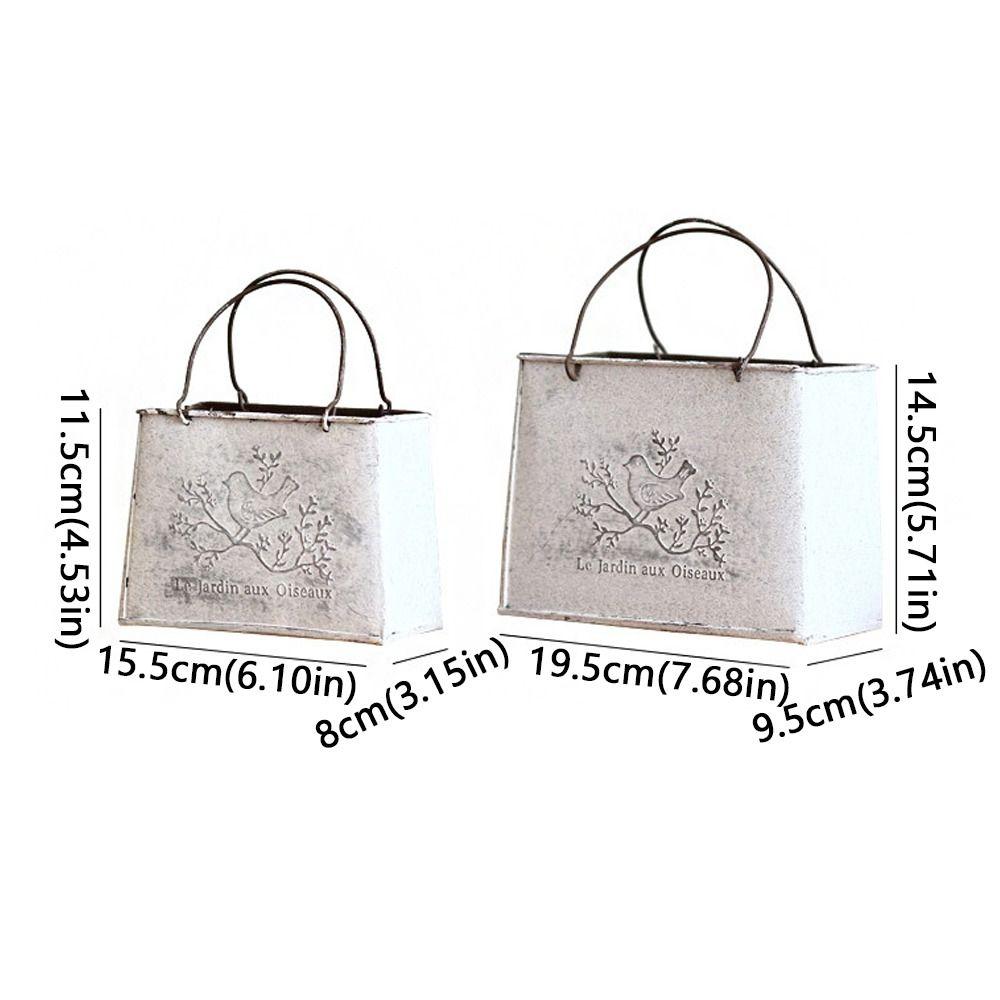 Vintage Distressed Handbag Flower Pot Flower Vase Wear-resistant Iron Art Vase Decorative Pot Plant Bucket Metal Flower Basket