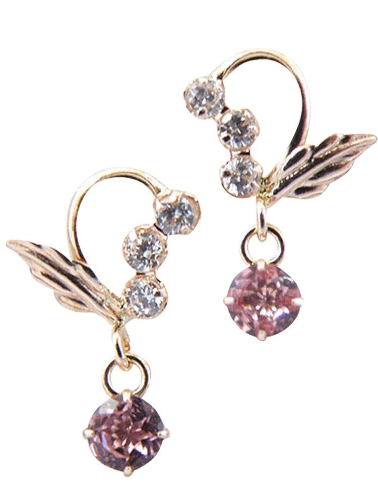 Kotobuki Jewelry October Birthstone Pink Tourmaline Angel of Happiness Earrings in 14K Gold Set with Polishing (Gift Cloth)
