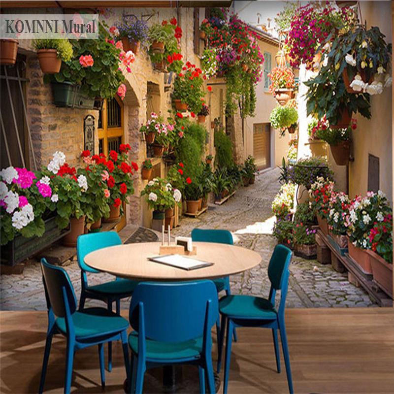 פרחים בסמטה 3D צילום טפט ציורי קיר סלון סלון עיצוב הבית