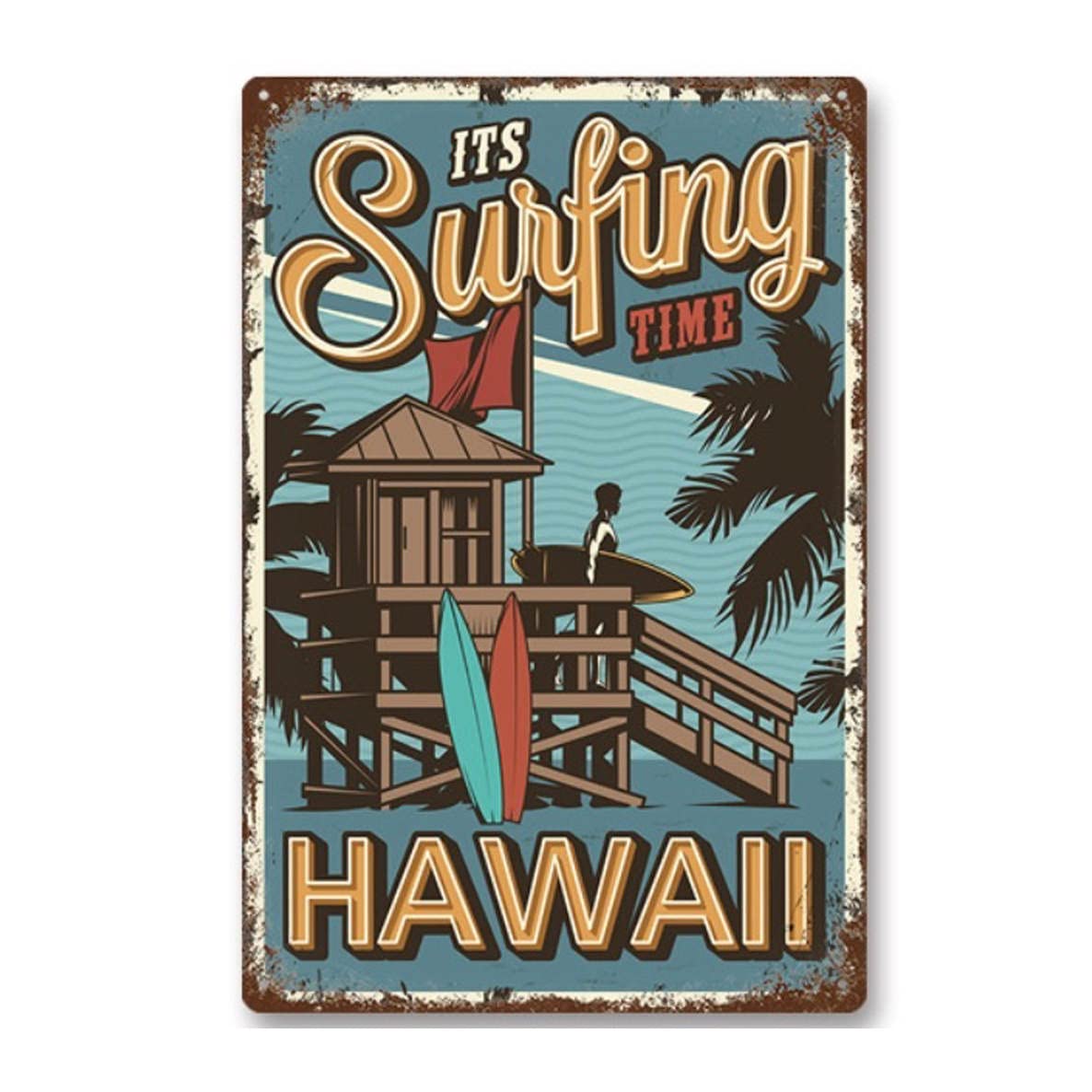 

ALOHAMONI American USA Tin Plate Vintage Metal License Antique Retro Hawaiian California West Coast SURF Sign, Plate, Plate, (Hawaii 3 Hut)
