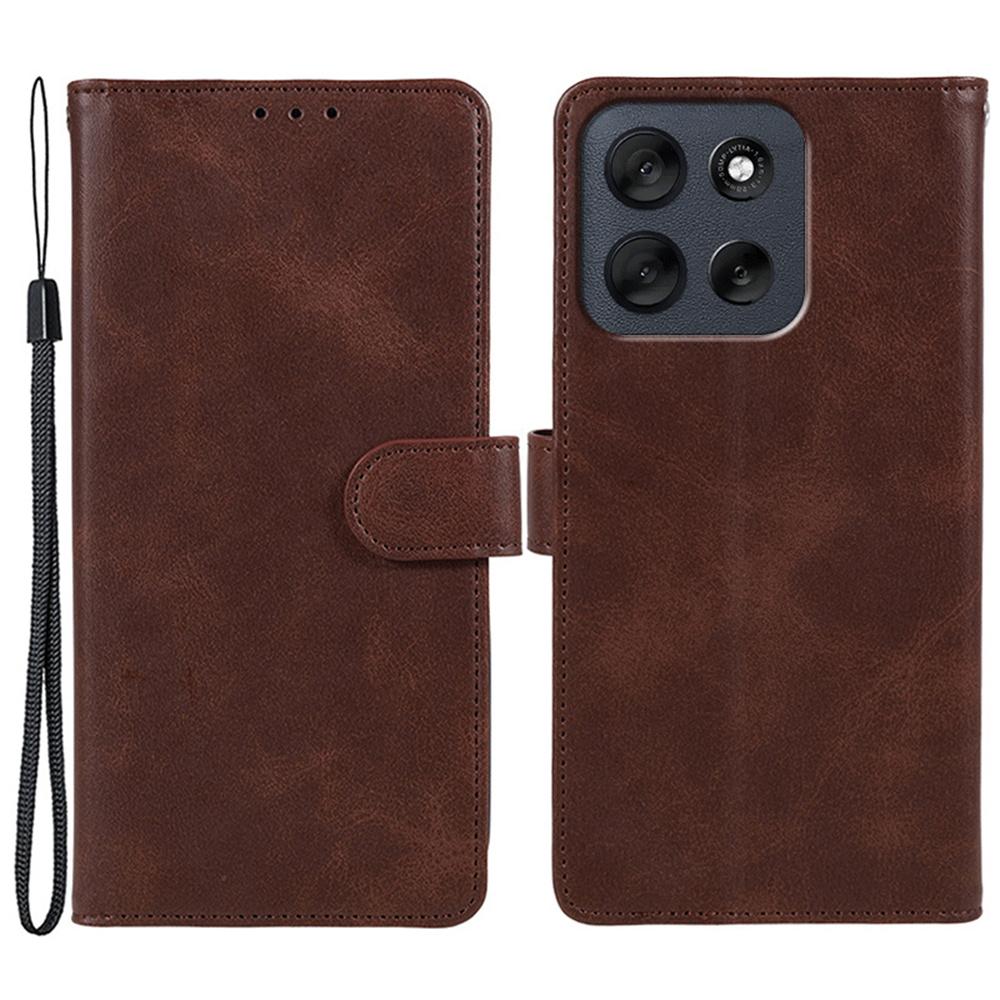 For Motorola Moto G56 5G Case Calf Texture PU Leather Wallet Phone Cover with Wrist Strap