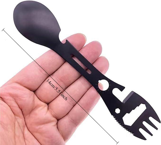1Pc 10-in-1 Multifunctional Outdoor Camping Survival Fork Spoon Kitchen Multifunctional Wrench Bottle Opener Spoon