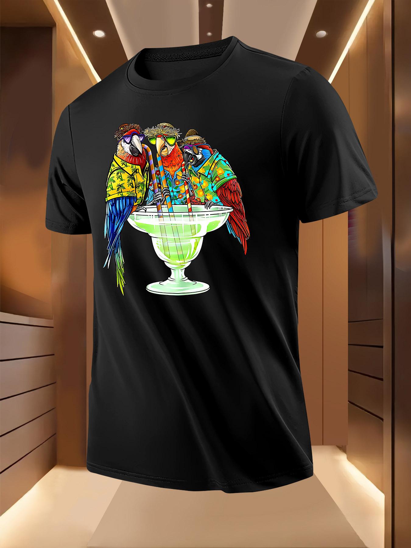 Tshirt with Vibrant Parrot Print - Lightweight Polyester L