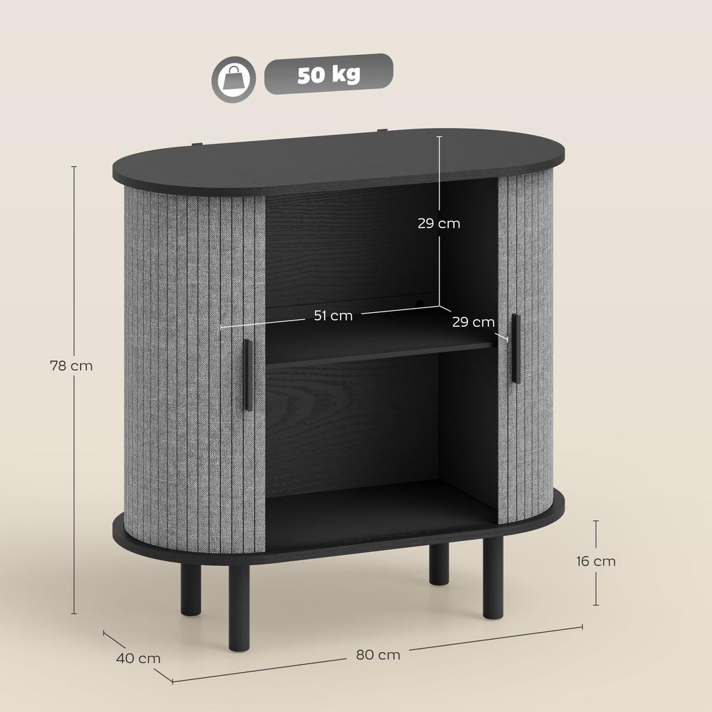 Oval Sideboard, 2 Sliding Doors, 80 x 40 x 78 cm, Grey