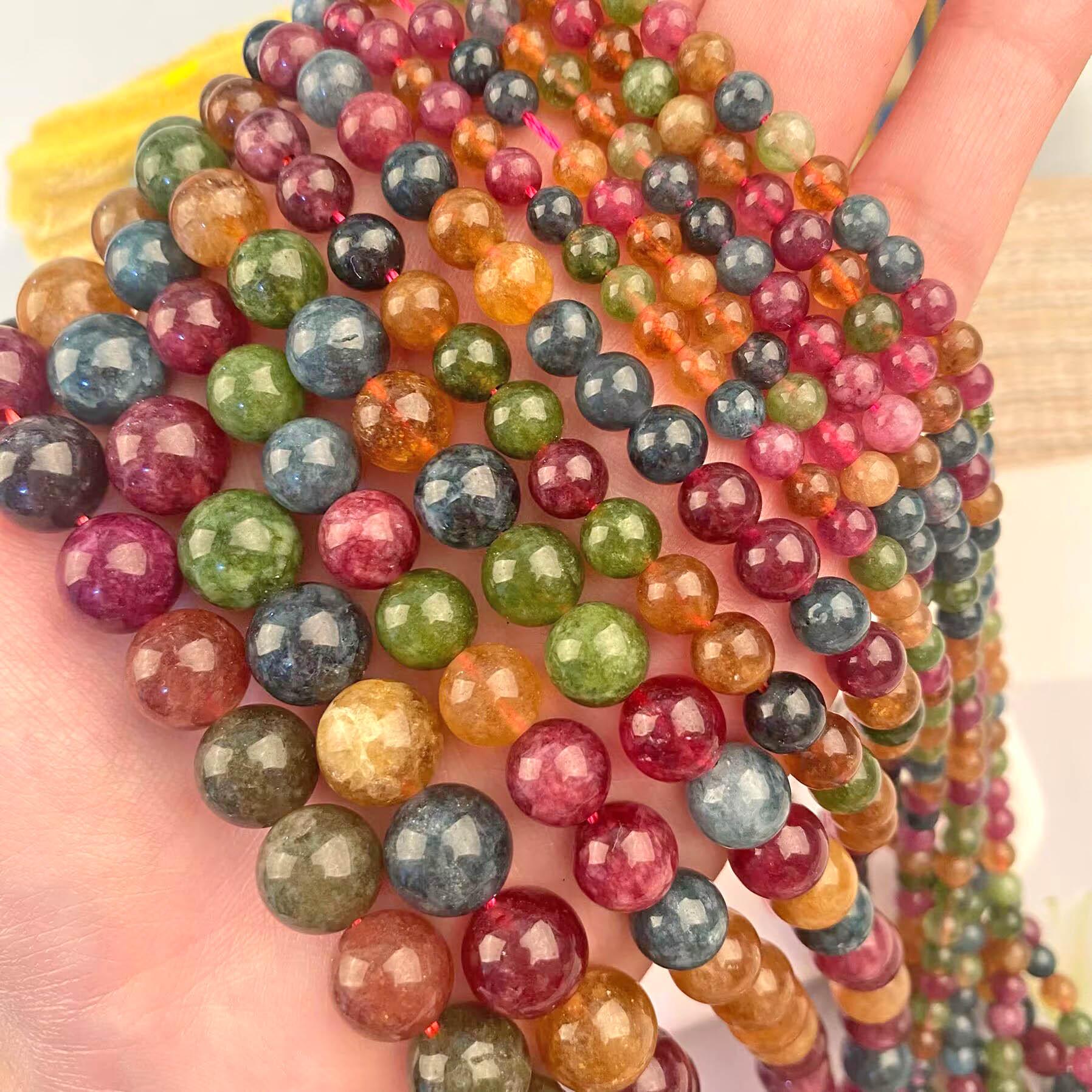 

4-12mm Natural Tourmaline Chalcedony Round Loose Beads for Handmade DIY Jewelry 6mm/strand ~38cm