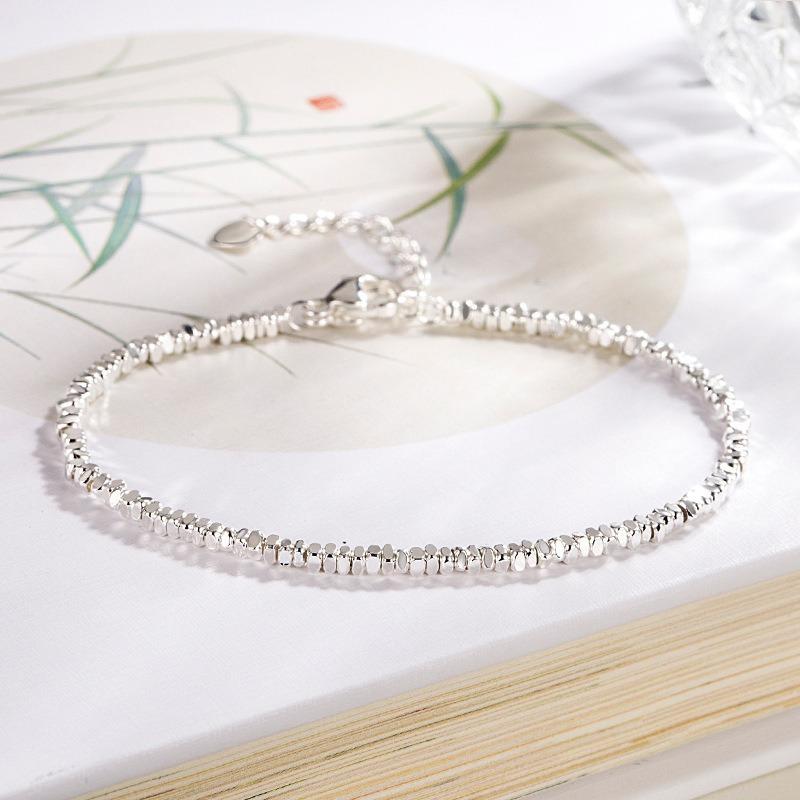 925 Sterling Silver Irregular Beaded Bracelet for Women Fashion Sparkling Crushed Silver Chain Bracelets Dainty Daily Jewelry