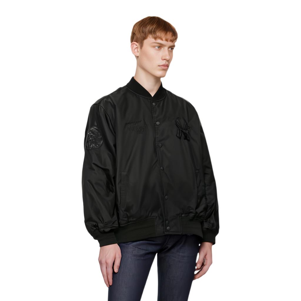 New Era MLB Solid Color Baseball Collar Hidden Button Drop Shoulder Long Sleeve Jacket Unisex Jacket Black 14397945