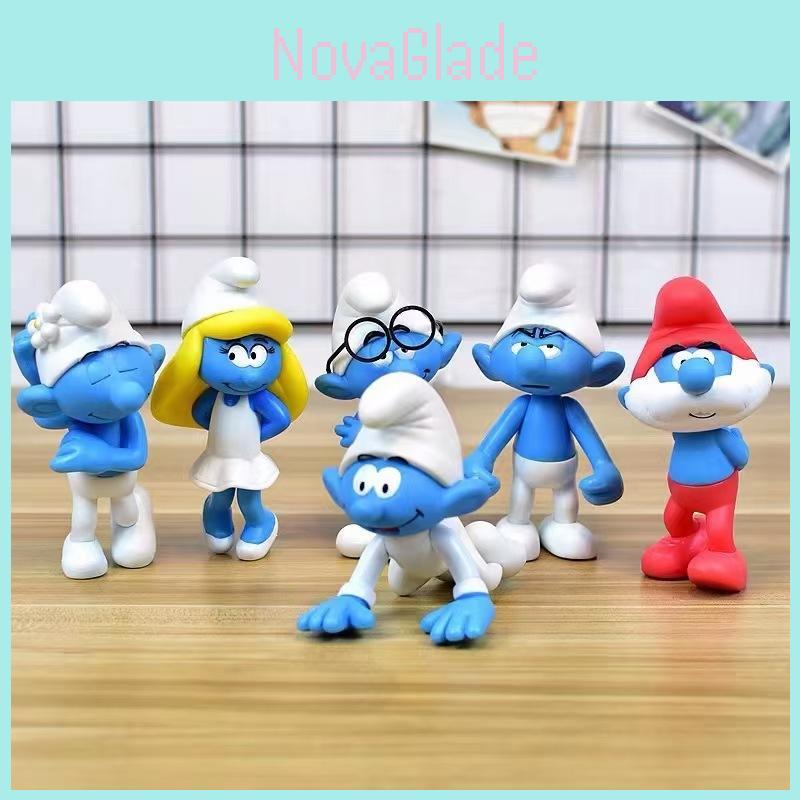 Encantador Desenho Animado Smurfs Conjunto de 6 Adoráveis Bonecos Colecionáveis de PVC