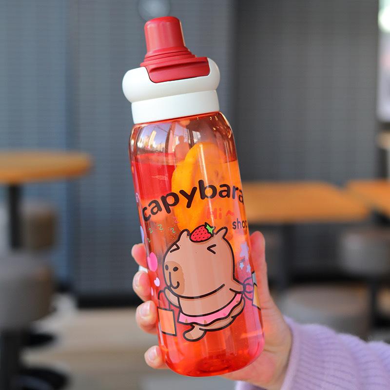 Capybara Plastic Water Bottle Portable Cartoon Large Capacity Handheld Straw Cup for Sports Travel Kids Drinkware Accessories