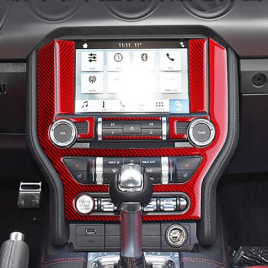 6pcs Red Carbon Fiber Car Front Center Screen Panel Cover For Mustang 2015-
