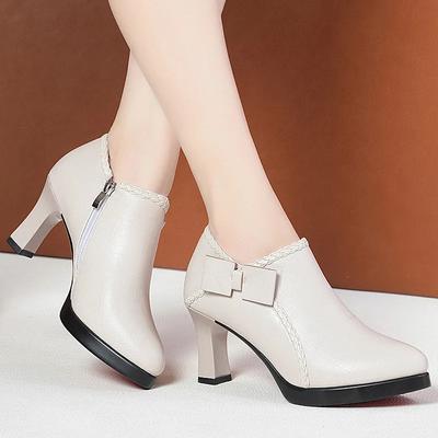 7cm 9cm Comfortable Deep Mouth Block High Heels Shoes with Fur 2025 Fall Winter Elegant Bow Platform Pumps Women for Office Mom