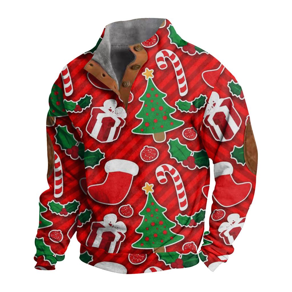 Men's Buttoned Sweatshirt With European And American /winter Printed Long Sleeved Sweatshirt