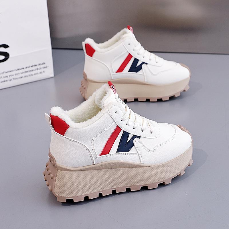 Women's fashion thick bottom heightening lightweight winter warm fur one snow boots padded lining non-slip casual sports cotton boots