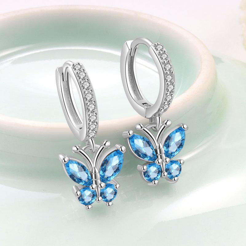 Exquisite Butterfly Zircon Earrings With Twelve Birthstones Fashionable And Simple Ear Clips Jewelry For Women