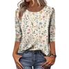 Damen Lässiges Rundhals-T-Shirt-Oberteil mit Dreiviertelärm und Blumendruck für Frühling und Sommer Entspannte Passform Bequemer Stil