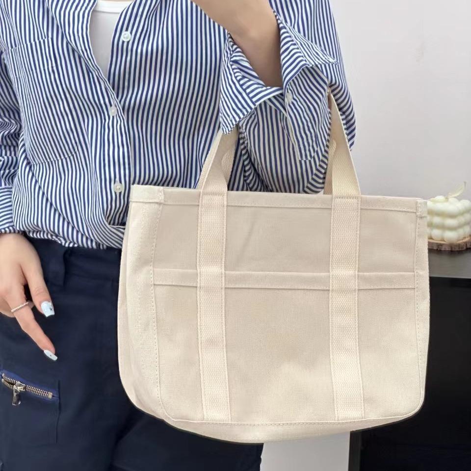 Simple Canvas Bag Office Worker Hand Lunch Box Lunch Bag Solid Color Versatile Crossbody Bag College School Bag