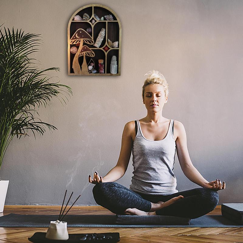 Arch Crystal Shelf Wooden Mushroom Moon Shelf Wall Mounted Storage Rack Hanging Moon Shelves Wall Decor For EssentialOil Nurser