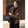 Sishui Nianhua Women's Elegant Plaid Short Wool Blend Coat