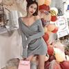 Autumn Dress Knitting Lady Dresses V-Neck Sexy Knitted Dress Long Sleeve Bodycon Sheath Pack Hip Dress