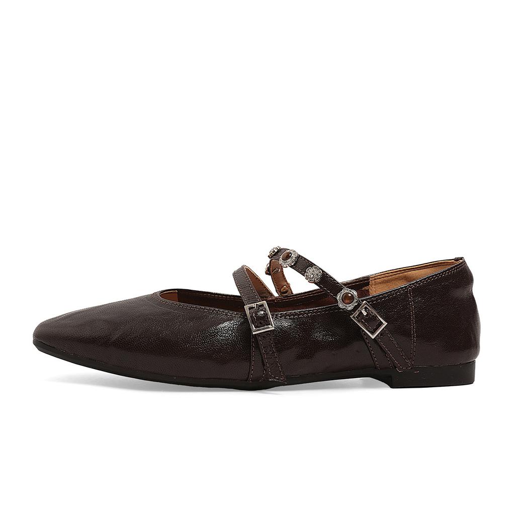 Sheepskin Mary Jane Shoes Fashionable And Simple Retro Shallow Mouth Women'S Single Shoes