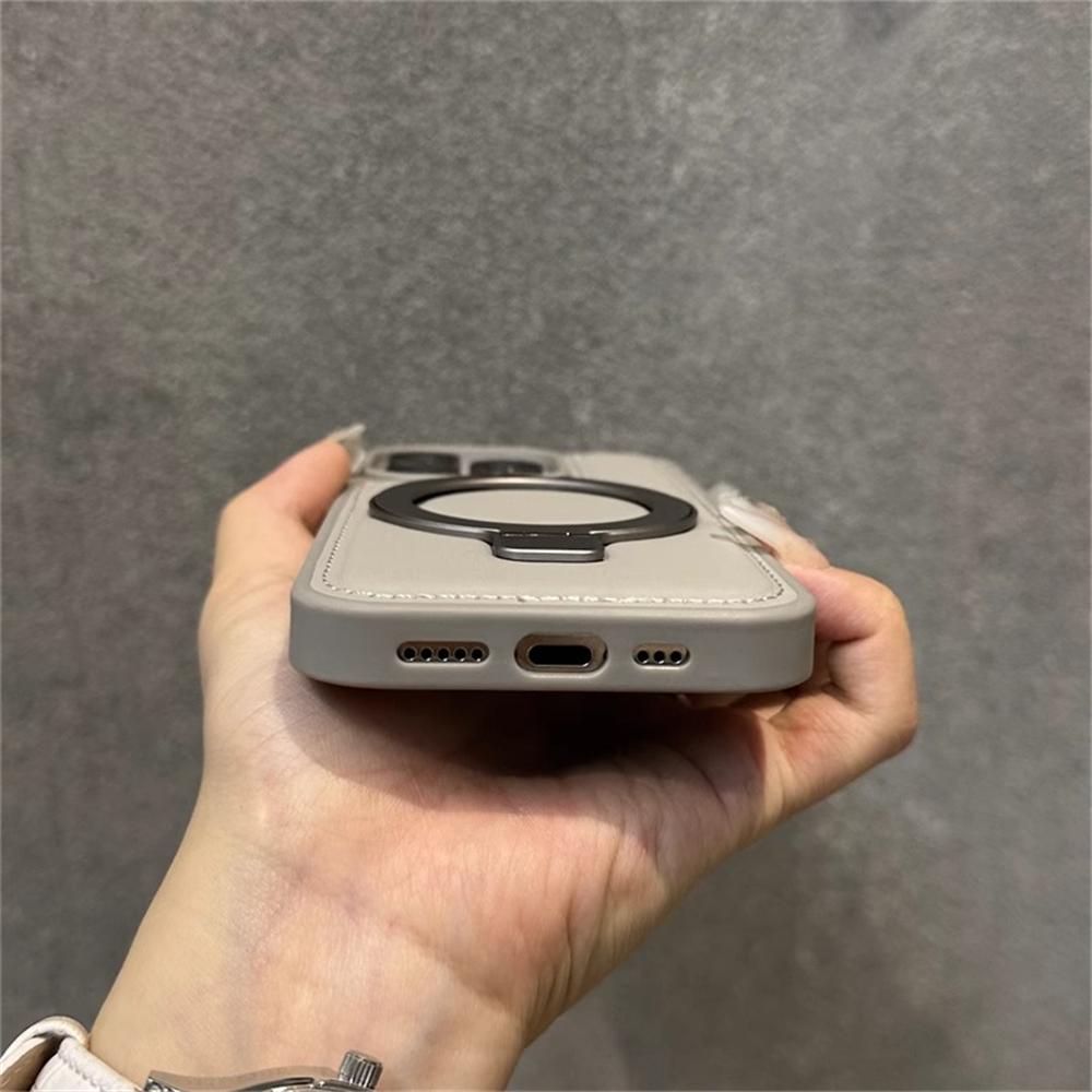 Luxury Business Leather Ring Stand Magnetic Case For iPhone 16 Pro Max 15 14 13 12 For Magsafe Wireless Charge Shockproof Cover