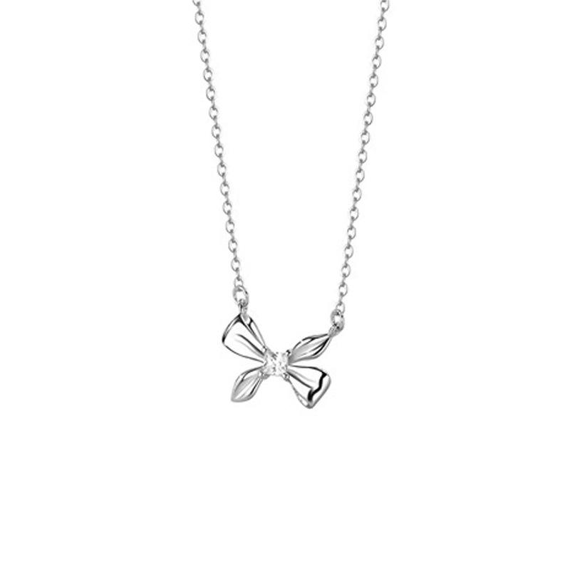 S999 Sterling Silver Elegant Bow Necklace - Simple & Luxurious Clavicle Chain for Women