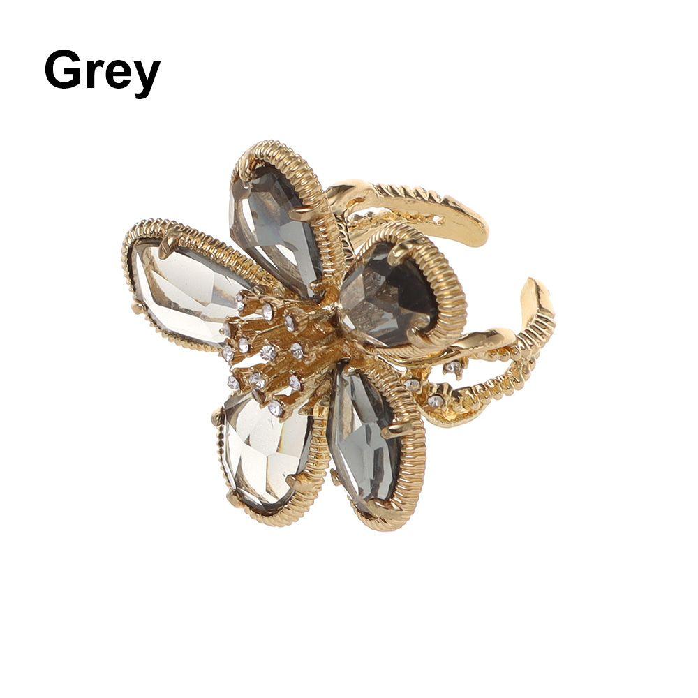 Women Girl Shine Exaggerated Fairy Ring Rhinestone Flower Open Adjustable Big Flower Crystal Ring