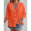 Camicette e camicie con scollo a V, maniche a 3/4, stampa tinta unita, moda casual, estate e primavera