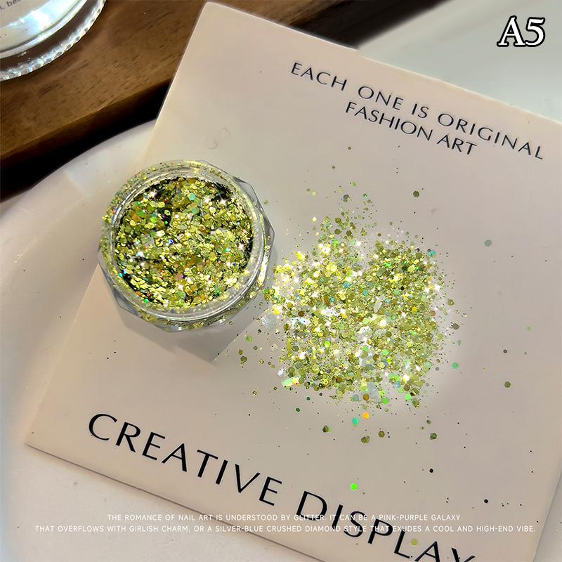 1 Pudełko Holograficzne Czyste Błyszczące Płatki Brokatu Błyszczące Grube Opalizujące Złote Srebrne Metaliczne Syrenie Puder do Zdobienia Paznokci Cekiny