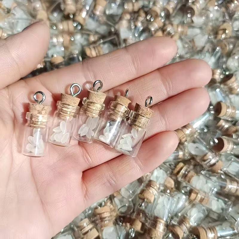 10Pcs Mini Glass Bottle Charm Pendant With 7 Rice Grains Cork Lids Wishing Bottle For Diy Keyring Craft Jewelry Making Accessory