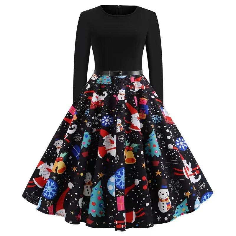 YYFS Women's Fashion Spring Fall Plaid Print Long Sleeve O-Neck High Waist Casual Dresses