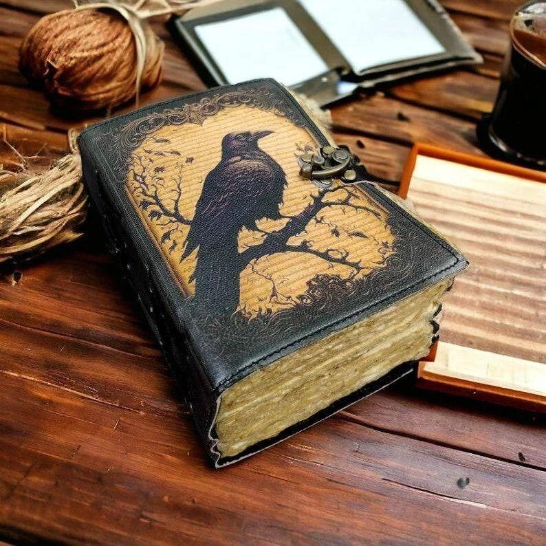 Large grimoire vintage leather journal raven leather journal notebook journal