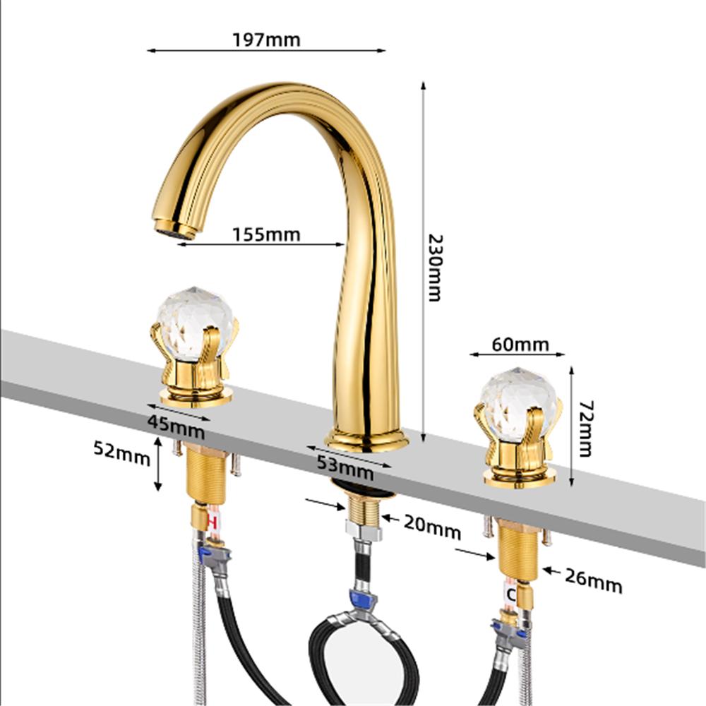 Brass Crystal Bathroom faucet widespread Gold Basin faucet Lavotory Tap luxury Basin Mixer Hot And Cold shower room sink Faucet